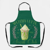 Matcha Latte Social Club Pink and Dark Green Apron エプロン (正面)