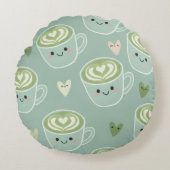 Matcha Love Latte Kawaii Round Pillow ラウンドクッション (正面)