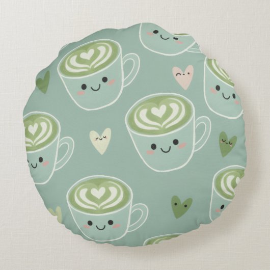 Matcha Love Latte Kawaii Round Pillow ラウンドクッション (裏面)