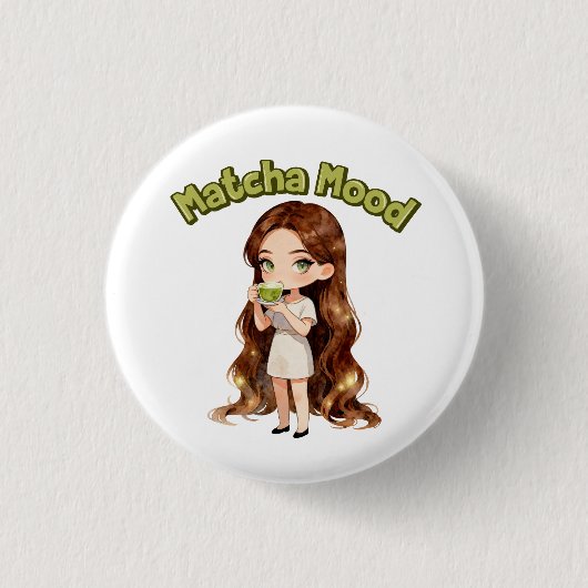 Matcha Mood Aesthetic Design Cute Green Tea Vibes 缶バッジ (正面)