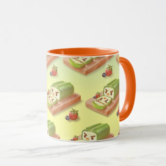 Matcha Swiss Roll: Iron T Green Tea Cake Art マグカップ (正面右)