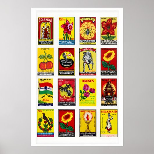 Matchbox Label Art Print Tamil Vintage Collage ポスター (正面)