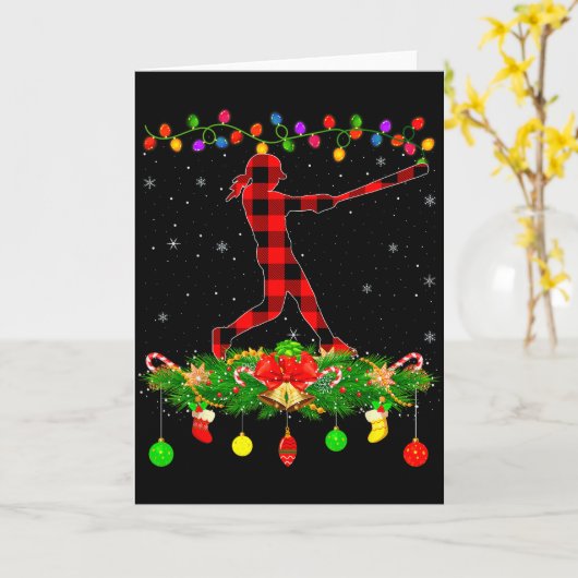 Matching Buffalo Plaid Softball Srts Christmas Paj カード (黄色い花)