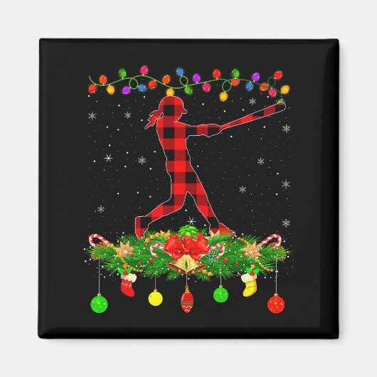 Matching Buffalo Plaid Softball Srts Christmas Paj マグネット (正面)