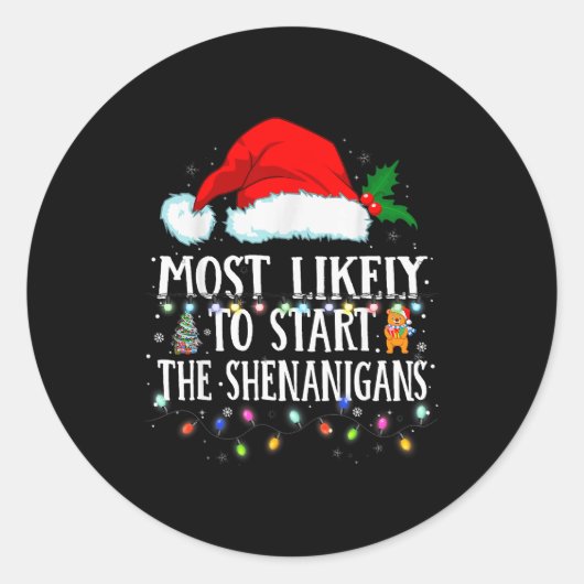 Matching Christmas Pjs Most Likely To Start The Sh ラウンドシール (正面)