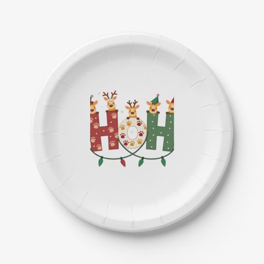Matching Christmas Santa Hat Ho Ho Ho Giraffe Anim ペーパープレート (正面)