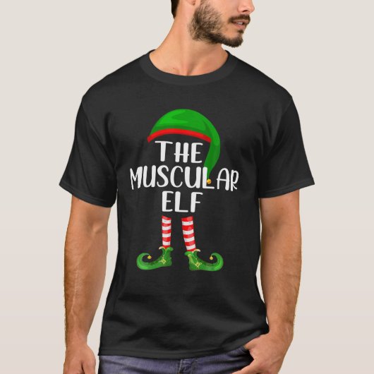 Matching Family Group Christmas The Muscular Elf Tシャツ (正面)