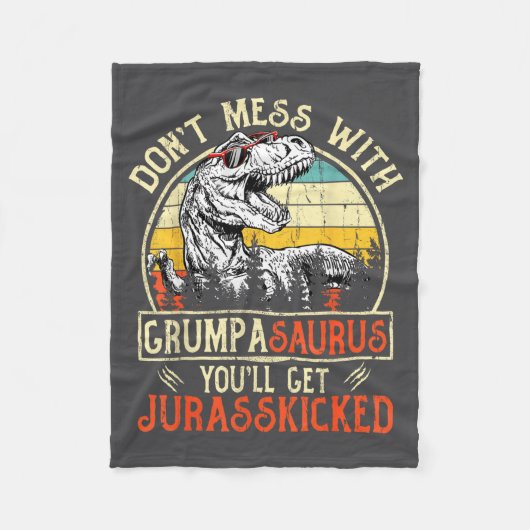 Matching Family Saurus T-rex Dinosaur Don't Mess W フリースブランケット (正面)