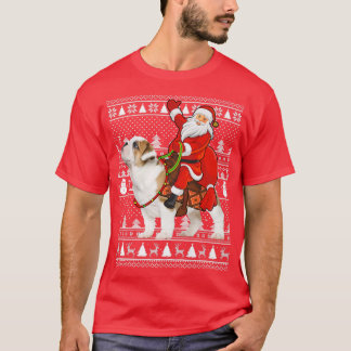 Matching Funny Santa Riding English Bulldog Ugly C Tシャツ