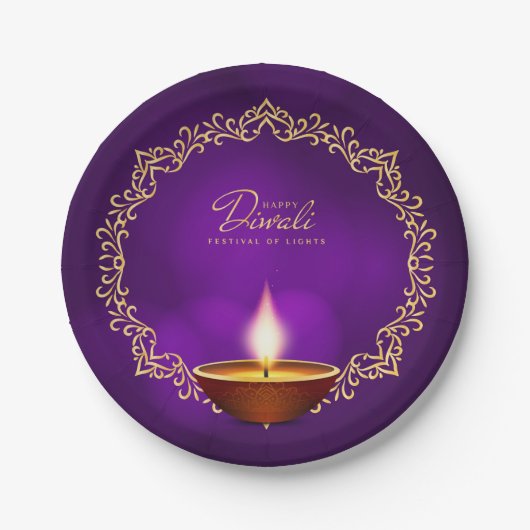 Matching Happy Diwali Purple 7" ペーパープレート (正面)