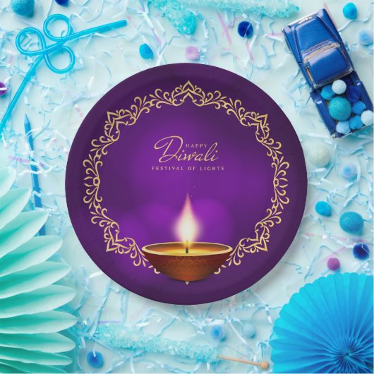 Matching Happy Diwali Purple 9" ペーパープレート (パーティー)
