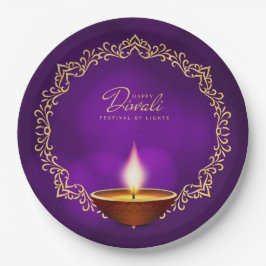 Matching Happy Diwali Purple 9" ペーパープレート