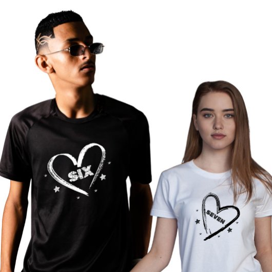 Matching Six and Seven Heart Couple T-Shirt Tシャツ