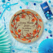 Matching Thanksgiving Autumn 9"に名前を追加 ペーパープレート (パーティー)