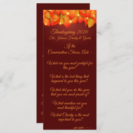 Matching Thanksgiving Leaf Conversation Starter メニュー (正面/裏面)