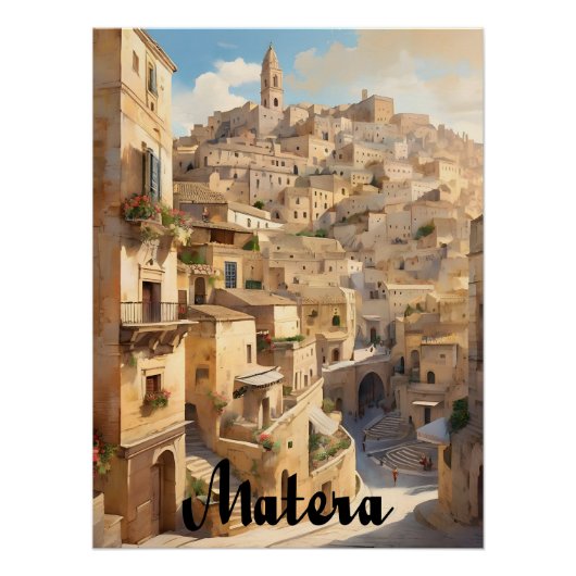 Matera Italy Historic Town Travel Poster ポスター (正面)