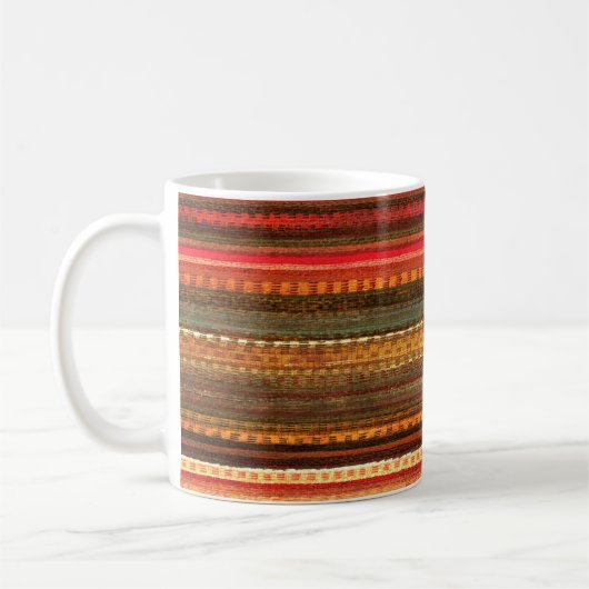 Material Textile Stripes Red Orange and Green コーヒーマグカップ (左)