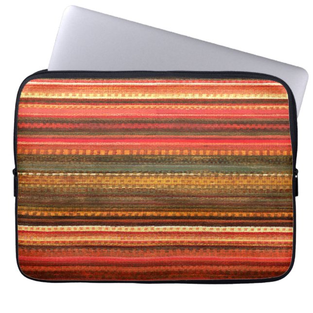 Material Textile Stripes Red Orange and Green ラップトップスリーブ (正面)