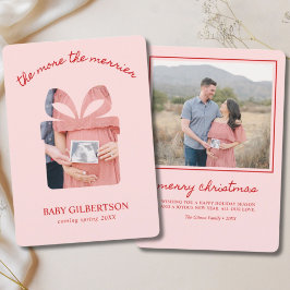 Maternity Christmas Card Pink & Red Modern Photo シーズンカード