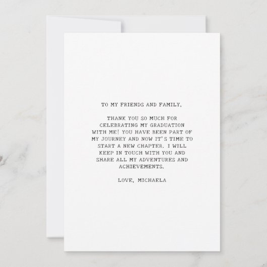 Mathエレガント Script写真の卒業 サンキューカード (裏面)