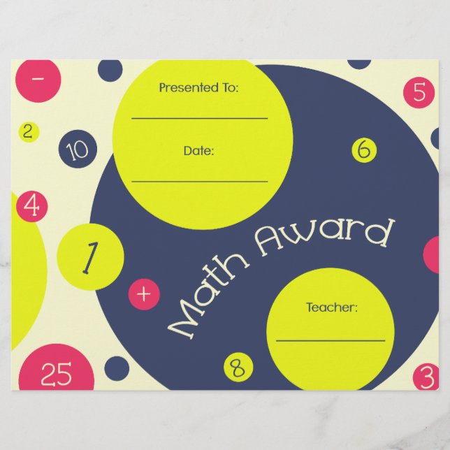 Math Award Student Certificate - Pink Yellow Blue (正面)