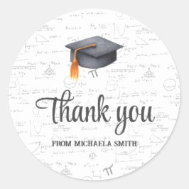 Math Black Graduation Cap Thank You ラウンドシール