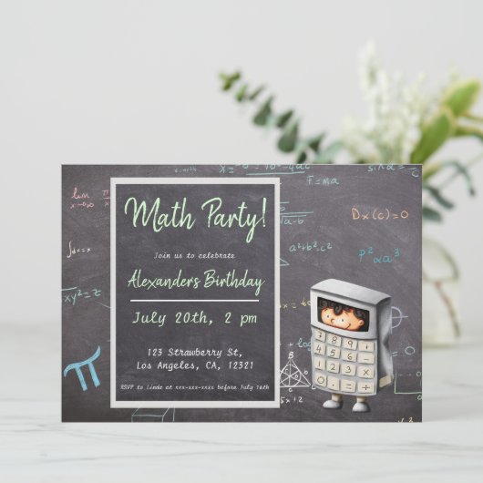 Math Blackboard with Equations Calculator誕生日 招待状 (スタンド正面)