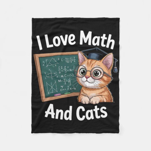 Math Cat Lover Funny Math Teacher I Love Math And  フリースブランケット (正面)