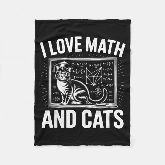 Math Cat Lover Funny Math Teacher I Love Math And  フリースブランケット (正面)