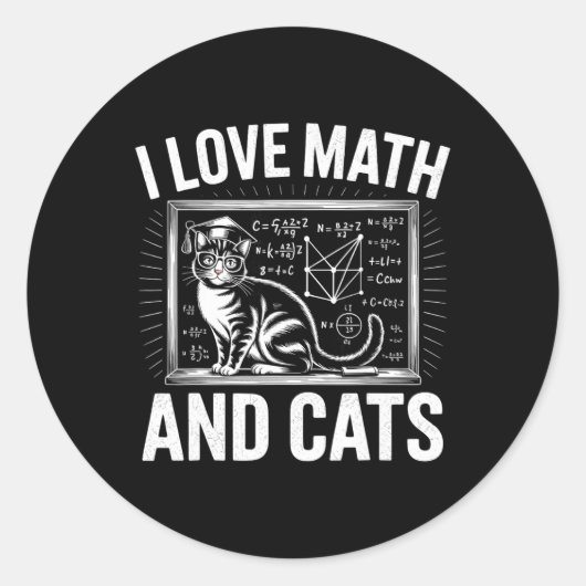 Math Cat Lover Funny Math Teacher I Love Math And  ラウンドシール (正面)