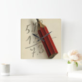 Math Equation with Red Pencil, ヴィンテージ・ビジネス スクエア壁時計 (ホーム)