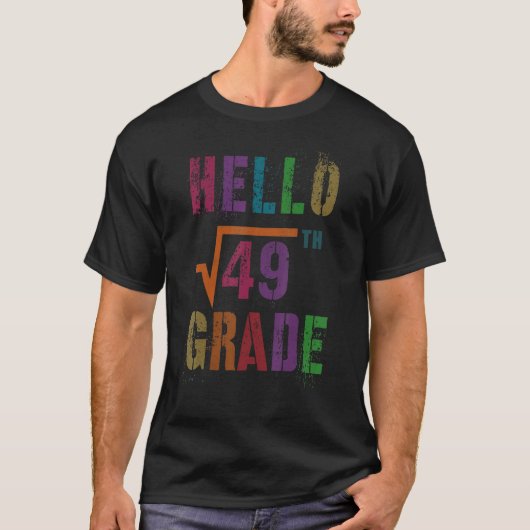 Math Hello 7th Grade Square Root 49スタッド先生 Tシャツ (正面)