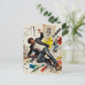 Math is Hard Man Mixed Media Collage ポストカード (スタンド正面)