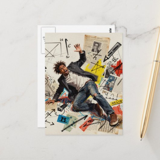 Math is Hard Man Mixed Media Collage ポストカード (正面/裏面インサイチュ)