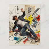 Math is Hard Man Mixed Media Collage ポストカード (正面)