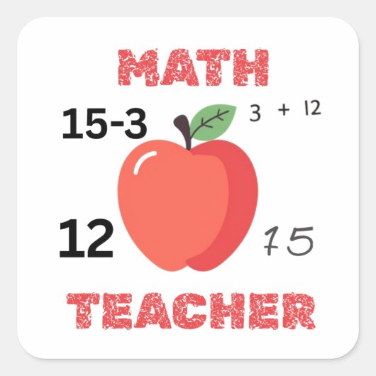 Math teacher apple design funny math teacher shirt スクエアシール (正面)