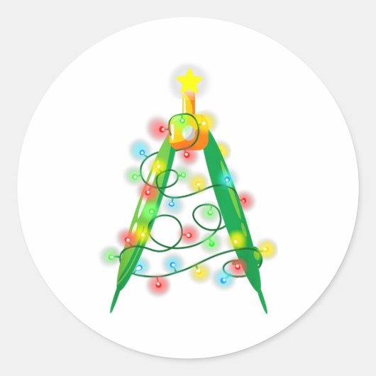 Math Teacher Comp Christmas Tree Lights School Geo ラウンドシール (正面)