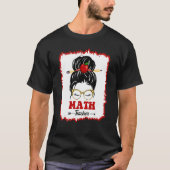 Math Teacher Messy Bun Girl Back To School Leopard Tシャツ (正面)