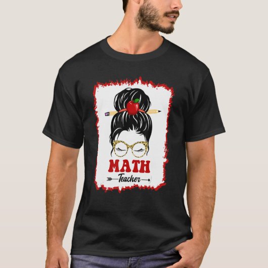Math Teacher Messy Bun Girl Back To School Leopard Tシャツ (正面)