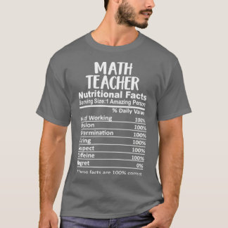 Math Teacher Nutrition Facts Funny Tシャツ