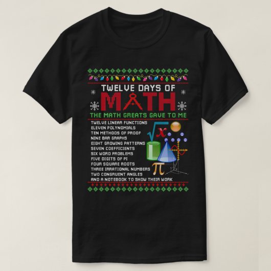 Math Teachers For Christmas Twelve Days Of Math Ug Tシャツ (デザイン正面)