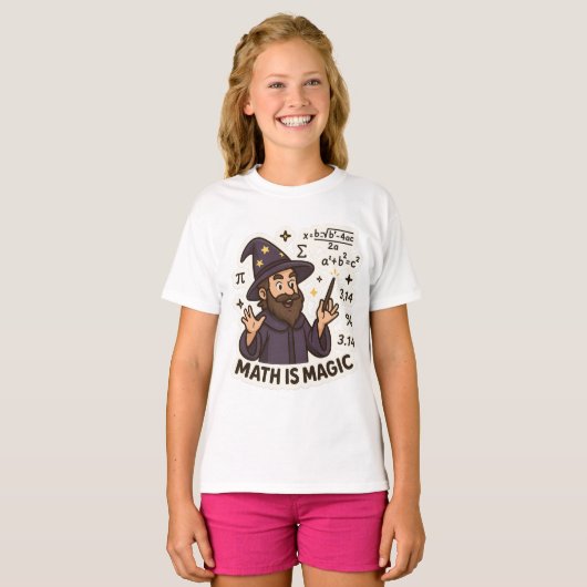 Math Wizardのステッカー – "Math is 魔法"透明 Tシャツ (正面フル)