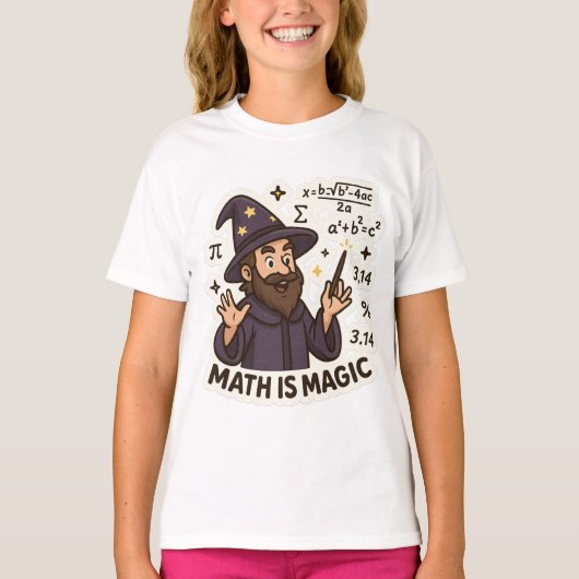 Math Wizardのステッカー – "Math is 魔法"透明 Tシャツ (正面)