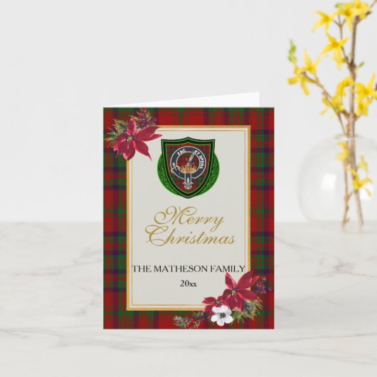 Matheson Scottish Clan Tartan & Crest カード (黄色い花)