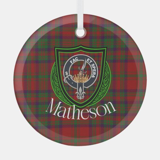 Matheson Scottish Clan Tartan & Crest ガラスオーナメント (正面)