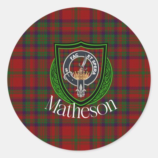 Matheson Scottish Clan Tartan & Crest ラウンドシール (正面)