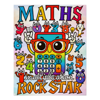Maths Multiplication Rockstar Cute Calculator  ポスター