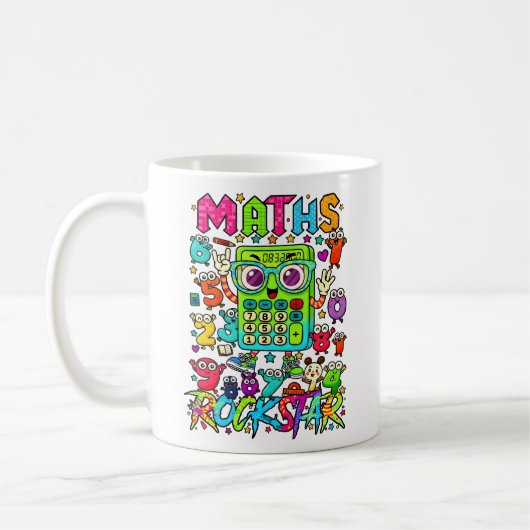Maths Rockstar Cute Calculator Mug for Kids コーヒーマグカップ (左)