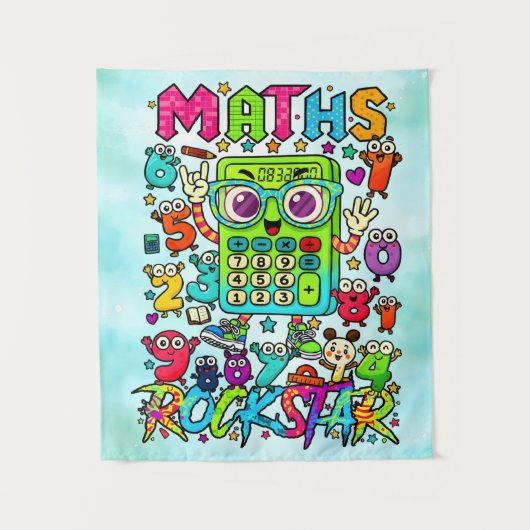 Maths Rockstar Cute Calculator Poster for Kids タペストリー (正面)