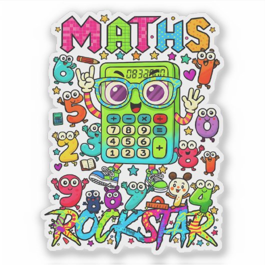 Maths Rockstar Cute Numbers Sticker for Kids シール (正面)